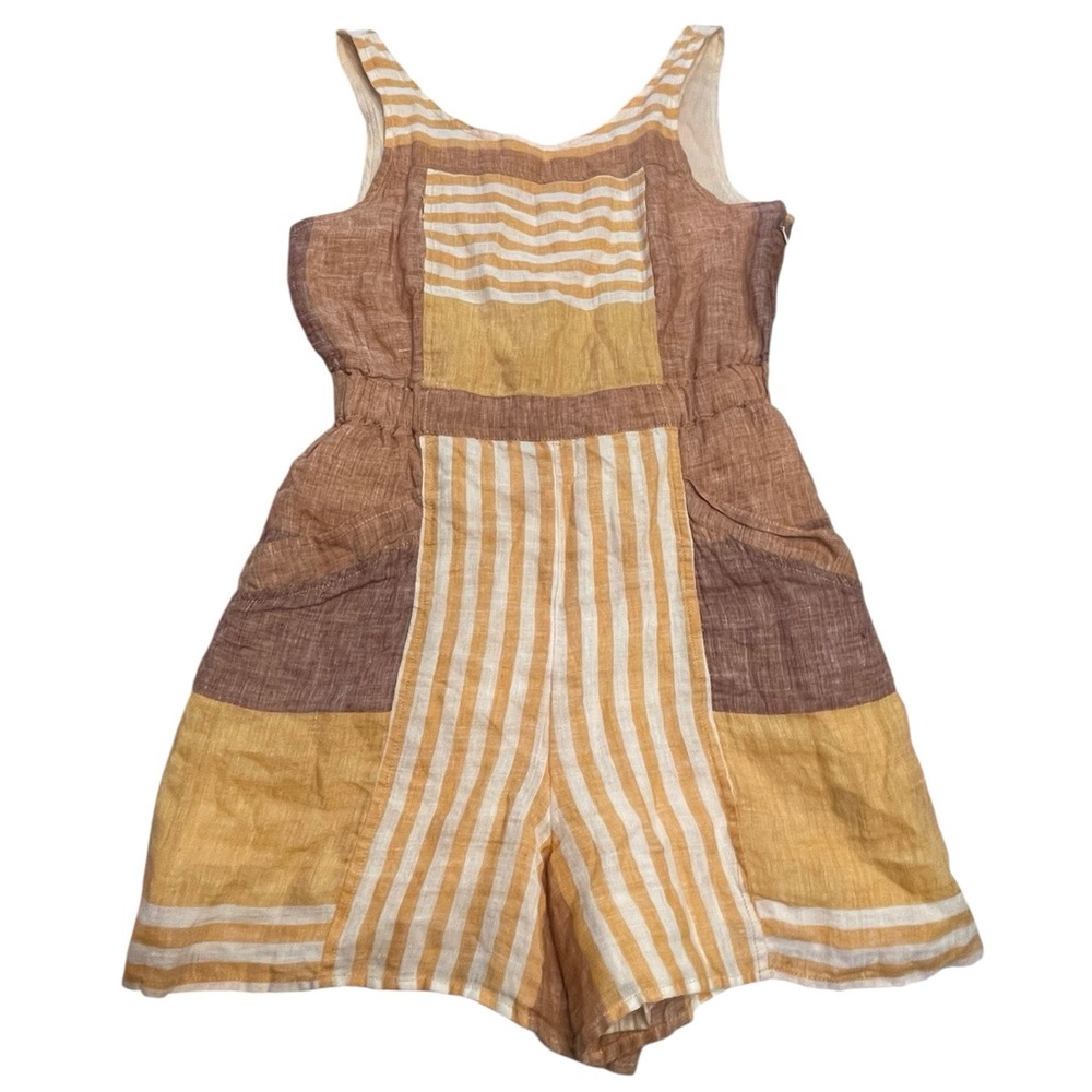 Anthro Ett:Twa Wesley Striped Romper Linen Women’s Size 4 Festival Vacation Boho